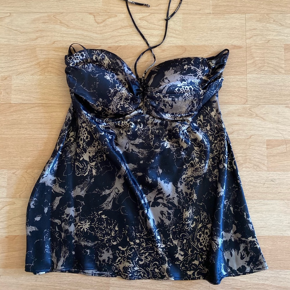 Black and bronze halter top